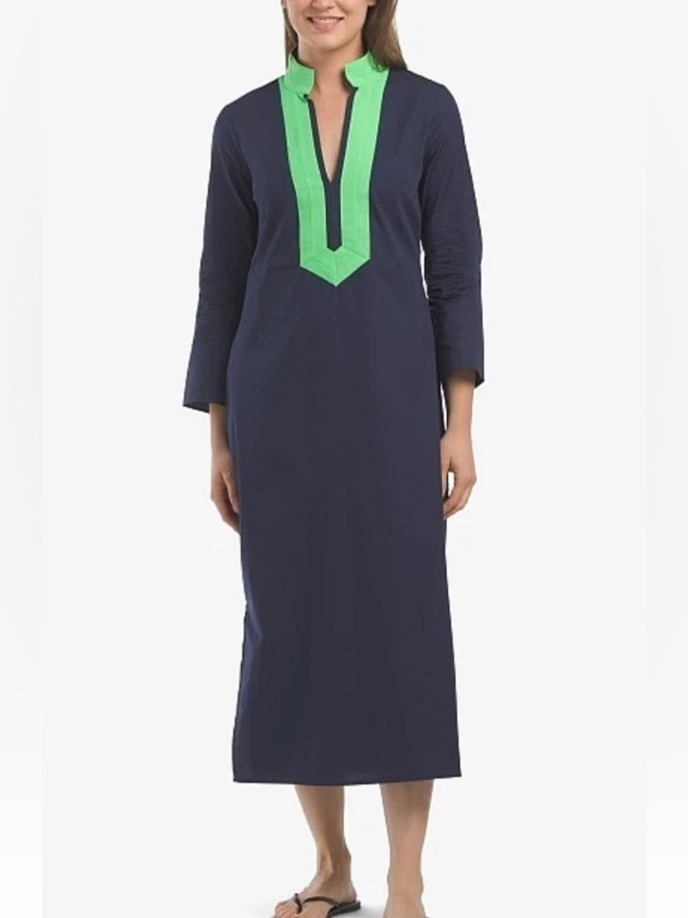 NEW SAIL TO SABLE WOMENS ORIGINAL CAFTAN MAXI DRESS NAVY BLUE GREEN SMALL
